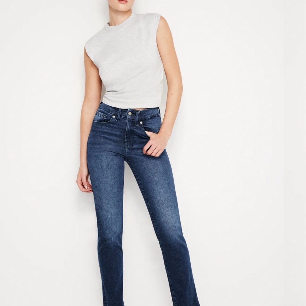 Good American Dark Blue Straight Leg Jeans